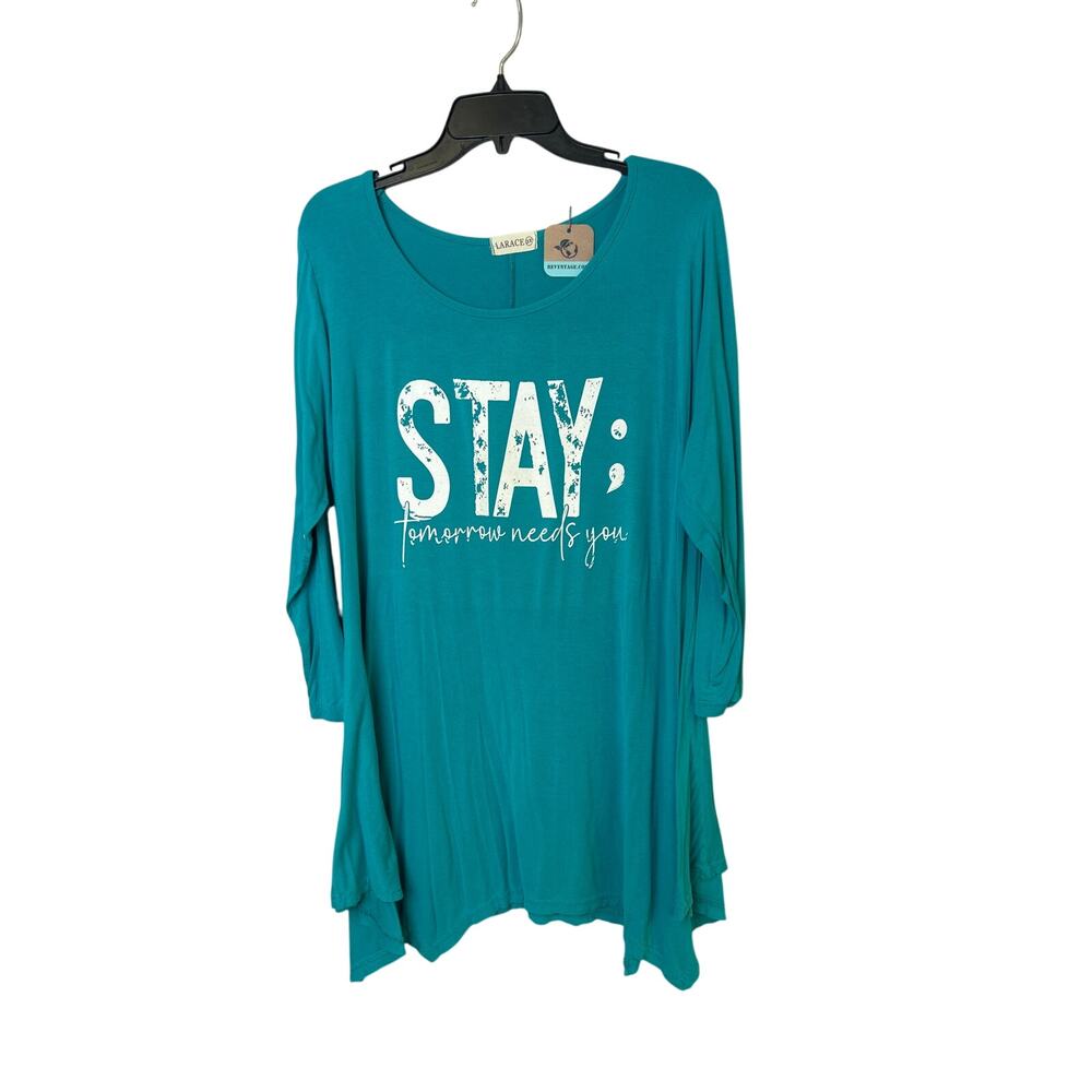 Upcycled Hand Printed Womens 3X Stay Tomorrow Needs You Long Sleeve Tee Shirt